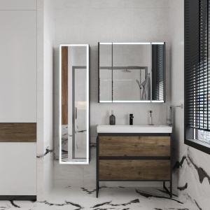 Купить Шкаф-пенал с зеркалом STWORKI Кронборг МВК077, 40, с подсветкой, черный в Москве с доставкой Шкаф-пенал с зеркалом STWORKI Кронборг МВК077, 40, с подсветкой, черный