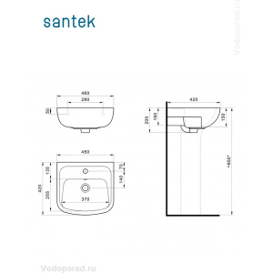 Купить Раковина подвесная Santek Лонги 45 1.WH50.1.753 белая в Москве с доставкой Раковина подвесная Santek Лонги 45 1.WH50.1.753 белая