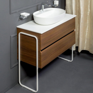 Купить Тумба с раковиной Armadi Art Vallessi 100 со столешницей белая, дуб темный в Москве с доставкой Тумба с раковиной Armadi Art Vallessi 100 со столешницей белая, дуб темный