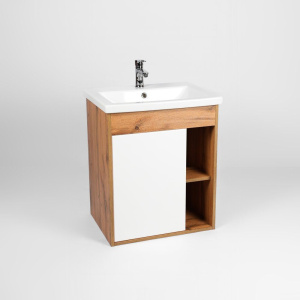 Купить Тумба с раковиной VIANT Бостон 70 подвесная, дуб вотан, белая в Москве с доставкой Тумба с раковиной VIANT Бостон 70 подвесная, дуб вотан, белая