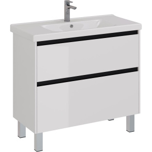 Купить Тумба с раковиной Lemark Combi 100 черная, белая глянцевая в Москве с доставкой Тумба с раковиной Lemark Combi 100 черная, белая глянцевая
