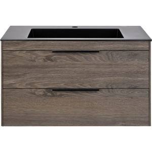 Тумба с раковиной Vincea Chiara 2D 80, 2 ящика, темный дуб, с черной раковиной