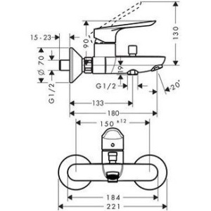 Смеситель для ванны с душем Hansgrohe Logis E 71403000