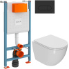 Комплект Унитаз подвесной Bauedge Bau Dream безободковый, с микролифтом, белый + Инсталляция VitrA V-Fix Core 732-5800-01 с кнопкой смыва Root R 740-2211 черной матовой