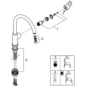 Смеситель для кухни GROHE BauLoop с высоким C-образным изливом 31232001 хром