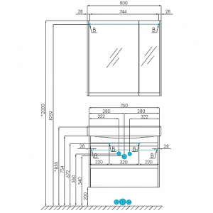 Тумба с раковиной Aquaton Нортон 80 1A2489K0NT010 белый глянец, дуб эндгрейн