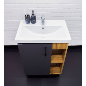 Купить Тумба с раковиной Домино Craft 60 напольная, дуб вотан, графит в Москве с доставкой Тумба с раковиной Домино Craft 60 напольная, дуб вотан, графит