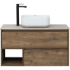 Тумба с раковиной STWORKI Карлстад 90 дуб рустикальный, простоун беж, с отверстием для смесителя в столешнице