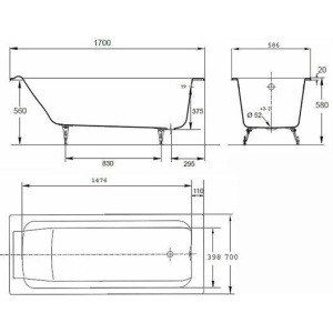 Чугунная ванна Jacob Delafon Parallel 170x70 E2947-S-00