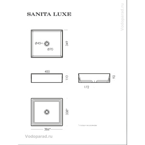 Раковина накладная Sanita Luxe Novel Slim 40 WB.CT/Novel/40-N.Slim/WHT.G/S1 белая