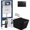 Комплект Унитаз подвесной BOND Cube F04-108 безободковый, с микролифтом, черный + Крепления Geberit Duofix 111.815.00.1 к стене + Шумоизоляция + Инсталляция UP 320 111.300.00.5 + Кнопка Sigma 01 115.770.DW.5 черная