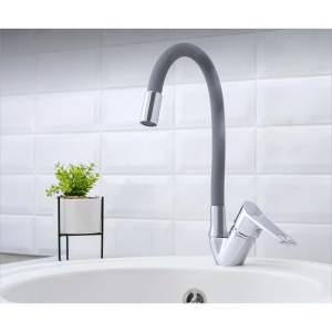 Купить Смеситель для кухни РМС SL137GY 016F хром, серый, с гибким изливом в Москве с доставкой Смеситель для кухни РМС SL137GY 016F хром, серый, с гибким изливом