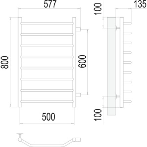 Полотенцесушитель водяной Terminus Виктория П8 500x800 с боковым подключением 600