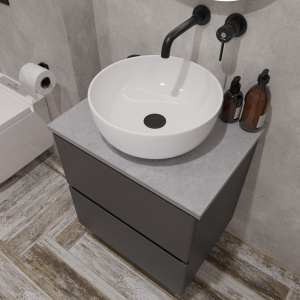 Купить Тумба с раковиной STWORKI Колдинг 60, антрацит, с раковиной Moduo 40 RING, столешница серая матовая в Москве с доставкой Тумба с раковиной STWORKI Колдинг 60, антрацит, с раковиной Moduo 40 RING, столешница серая матовая