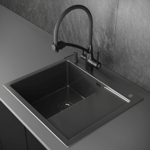 Купить Мойка кухонная РМС MRK-5851BL-L c дозатором, графит в Москве с доставкой Мойка кухонная РМС MRK-5851BL-L c дозатором, графит