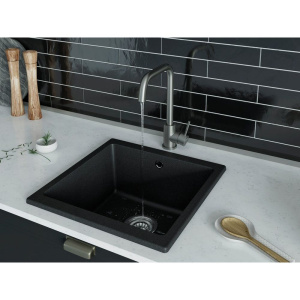 Купить Комплект Мойка кухонная Granula 4451, черный + Смеситель STWORKI HSTW07100 никель, однорычажный, с поворотным изливом, с аэратором, матовый в Москве с доставкой Комплект Мойка кухонная Granula 4451, черный + Смеситель STWORKI HSTW07100 никель, однорычажный, с поворотным изливом, с аэратором, матовый