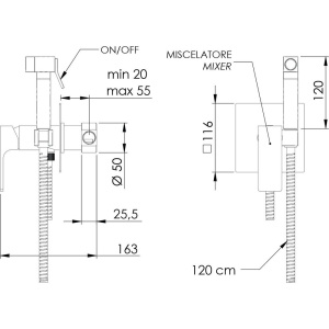 Гигиенический душ Remer Absolute AU65 со смесителем, С ВНУТРЕННЕЙ ЧАСТЬЮ