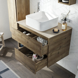 Купить Тумба с раковиной STWORKI Карлстад 75 дуб рустикальный, простоун беж, с отверстием для смесителя в столешнице, белая в Москве с доставкой Тумба с раковиной STWORKI Карлстад 75 дуб рустикальный, простоун беж, с отверстием для смесителя в столешнице, белая