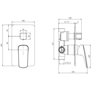 Смеситель для ванны с душем Акватек Вега AQ1046MB С ВНУТРЕННЕЙ ЧАСТЬЮ, матовый черный