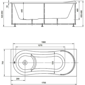 Акриловая ванна Акватек Афродита AFR170-0000045 170x70 см, с каркасом, со сливом-переливом
