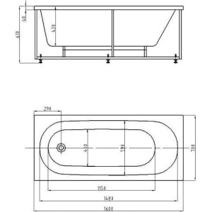 Акриловая ванна Акватек Оберон OBR160-0000039 160x70 см, с каркасом, со сливом-переливом