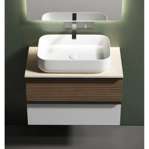 Купить Тумба с раковиной Sancos Delta 80 см, дуб светлый, белый, столешница бежевая, раковина СN5004 в Москве с доставкой Тумба с раковиной Sancos Delta 80 см, дуб светлый, белый, столешница бежевая, раковина СN5004