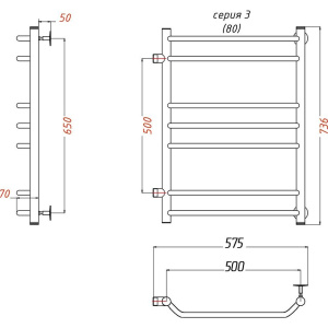 Полотенцесушитель водяной Тругор ЛЦ Браво ПМ 3 50x80x50
