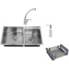 Комплект Мойка кухонная РМС MR-7843 c корзиной и дозатором, нержавеющая сталь + Смеситель MEGA Mega MG-BMK016 хром