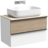 Тумба с раковиной Sancos Delta 80 см, дуб светлый, белый, столешница бежевая, раковина СN5004