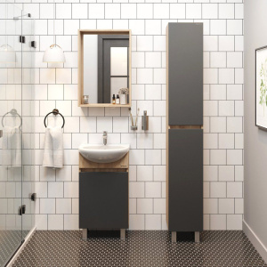 Тумба с раковиной Onika Милтон 45 напольная, серая, дуб сонома