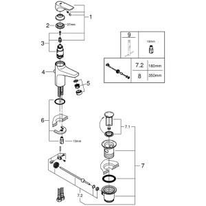 Смеситель для раковины Grohe BauFlow с донным клапаном S-Size 23751000
