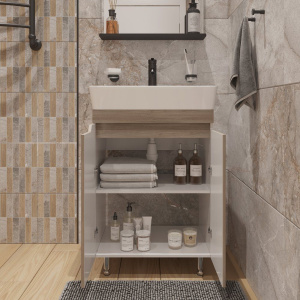 Тумба с раковиной DIWO Воронеж, 60 напольная, ореховый дубослив, с сифоном