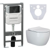 Комплект Унитаз подвесной Ceramicanova Play CN3001 безободковый, с микролифтом + Инсталляция Envision CN1001B + Кнопка Round, черная матовая