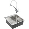 Комплект Мойка кухонная Paulmark Kroner PM215151-BS брашированная нержавеющая сталь + Смеситель Siegen Si213111-CRw хром, с гибким изливом