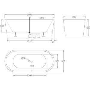 Акриловая ванна BelBagno BB71-1800-W0 180x80 см, отдельностоящая, овальная, с ножками, с донным клапаном