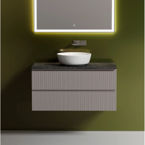 Тумба с раковиной Sancos Snob T 100 см, doha soft, столешница черный мрамор, раковина TT100A1