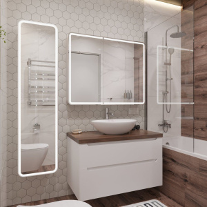 Тумба с раковиной STWORKI Берген 100, белая с темной столешницей, Moduo 55 Leaf