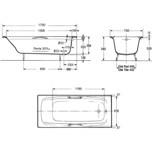 Чугунная ванна Jacob Delafon Diapason 170x75 E2937-00
