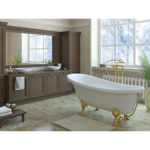 Ванна из искусственного камня Эстет Марсель ФР-00006516 170x80 см, отдельностоящая, овальная, с декоративными ножками, фурнитура белая