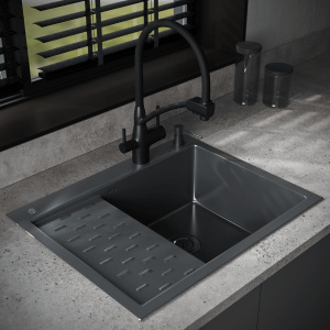 Мойка кухонная РМС MRK-6350BL-R c дозатором, графит
