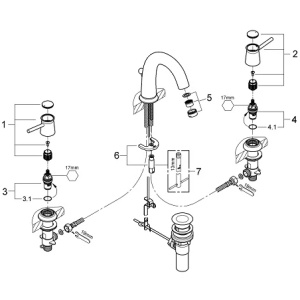 Смеситель для раковины GROHE BauClassic 20470000 двухвентильный, с донным клапаном, хром