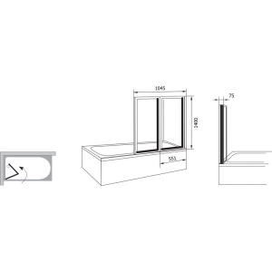 Шторка на ванну Ravak VS2 105 Transparent, профиль белый