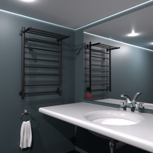 Купить Полотенцесушитель электрический Маргроид Вид 10 СШН 80x50 R с полкой, черный матовый в Москве с доставкой Полотенцесушитель электрический Маргроид Вид 10 СШН 80x50 R с полкой, черный матовый