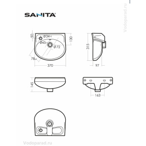 Раковина мебельная Sanita Лада 37 WB.MN/Lada/37-L/WHT.G/S1 белая