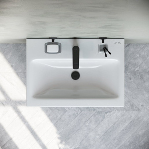 Тумба с раковиной AM.PM Gem 60 черная матовая, подвесная, с 2 ящиками, с белой раковиной