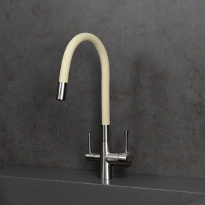 Смеситель для кухни Lemark Comfort LM3075BN-Beige с гибким изливом, никель, бежевый