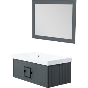 Тумба с раковиной La Fenice Cubo 90 L серая, ручка черная