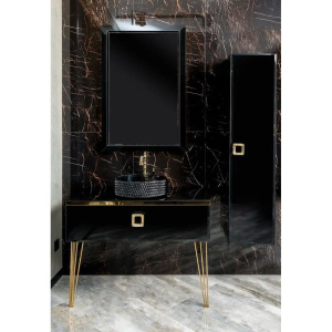 Купить Мебель для ванной Armadi Art Lucido 100 черная глянцевая, раковина 817-B, ножки золото в Москве с доставкой Мебель для ванной Armadi Art Lucido 100 черная глянцевая, раковина 817-B, ножки золото