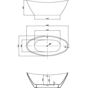 Акриловая ванна Vincea VBT-203 180x85 см, отдельностоящая, овальная, с каркасом, со сливом-переливом