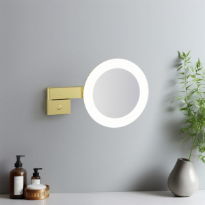 Купить Косметическое зеркало Timo Selene 15276/17 с подсветкой, телескопическое, поворотное, матовое золото в Москве с доставкой Косметическое зеркало Timo Selene 15276/17 с подсветкой, телескопическое, поворотное, матовое золото